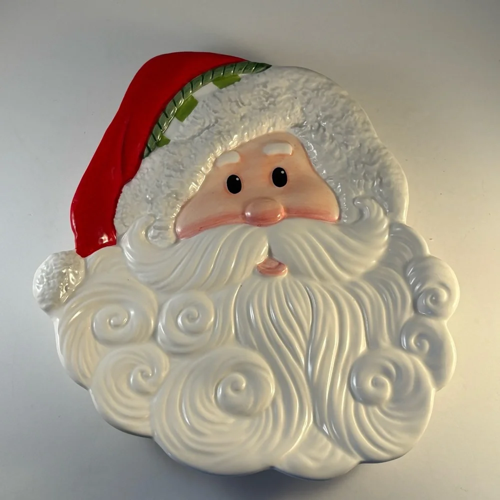 Fitz‎ and Floyd Santa Plate 9.5” Holiday Cheer White Red Christmas Santa Claus